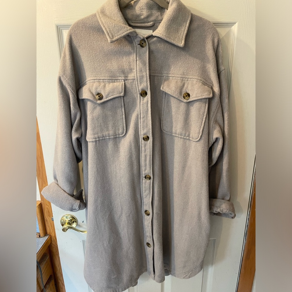 Aerie Long Button Up Shacket, Size L